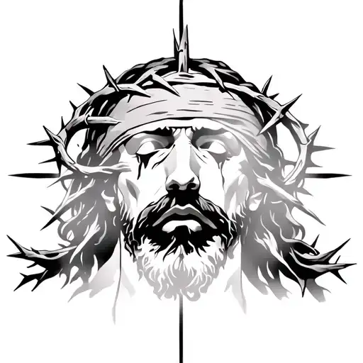 Christ blindfolded with thorn of crowns crying tattoo design idea