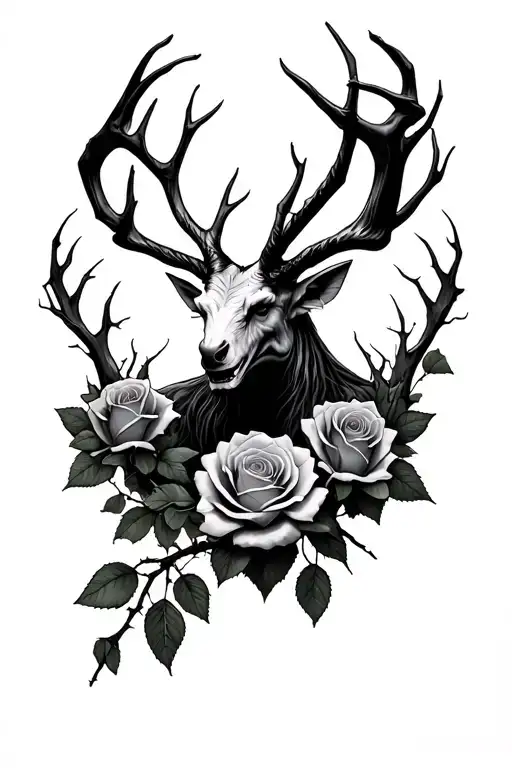 wendigo emerging from roses and thorns tattoo design idea