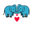 two elephants facing each other with their trucks holding a heart in cartoon form tattoo design idea