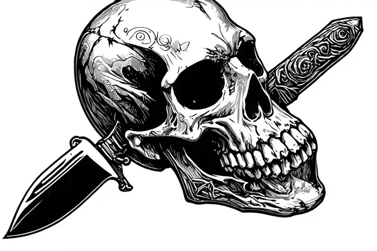skull with knife tattoo design idea