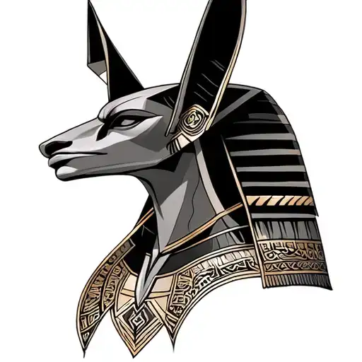 Final Design Breakdown:	•	Anubis (Head & Upper Torso)	•	Front-facing, symmetrical pose for a strong and authoritative  tattoo design idea