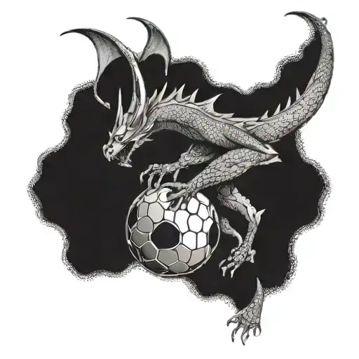 A fútbol player kicking a ball that transforms into a dragon mid-air tattoo design idea