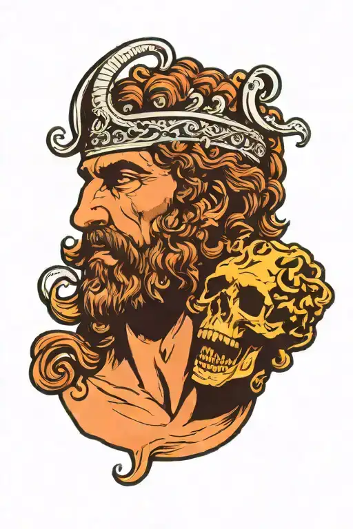 Odysseus holding Medusa's severed head  tattoo design idea