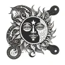 sun and moon with face tattoo design idea