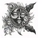 sun and moon with face tattoo design idea