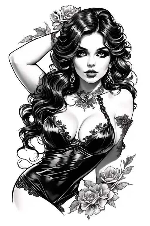 dark pinup girl tattoo design idea