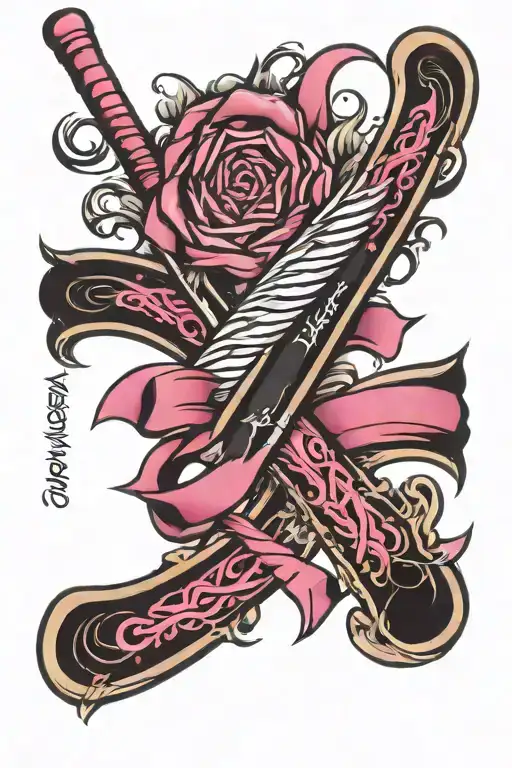Breast Cancer Ribbon hockey stick tattoo design idea