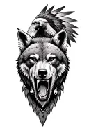 angry bear, wolf, eagle, forrest and native american tattoo design idea