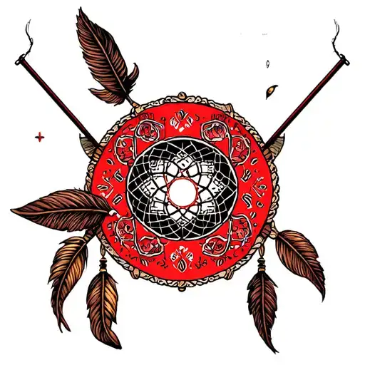 red bandana dream catcher fishing poles tattoo design idea