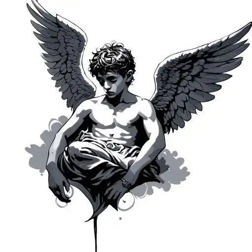 sad boyz angel tattoo design idea