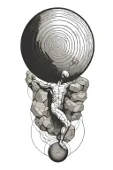 sisyphus pushing a rock , fibonacci spiral graph tattoo design idea