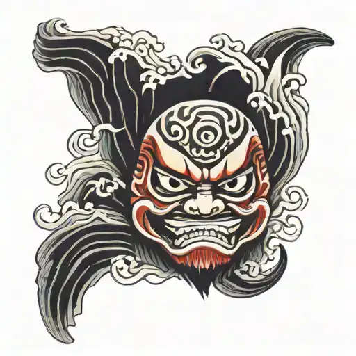 daruma doll with wave tattoo design idea