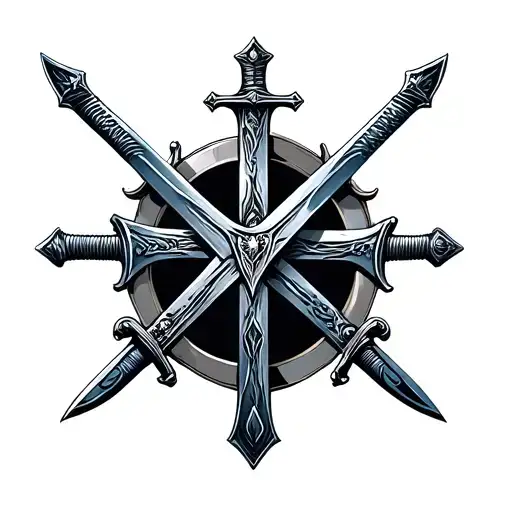 cross surrounded by swords tattoo design idea
