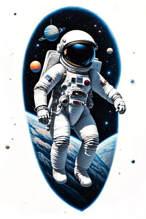 space themed with astronaut floating in space tattoo design idea