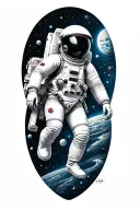 space themed with astronaut floating in space tattoo design idea