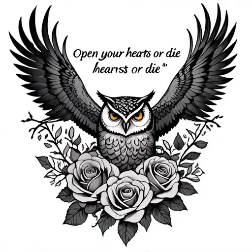 "Open your hearts or die " twin peaks symbol, owls, roses, log, tattoo design idea