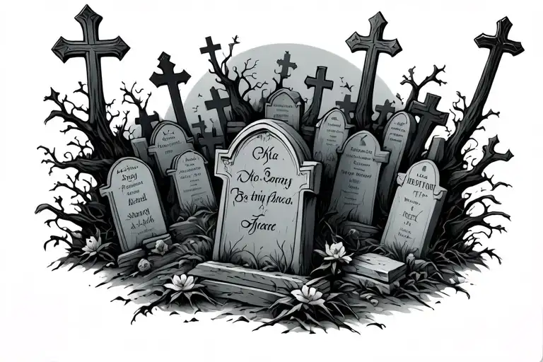 graveyard and crosses mixed tattoo design idea
