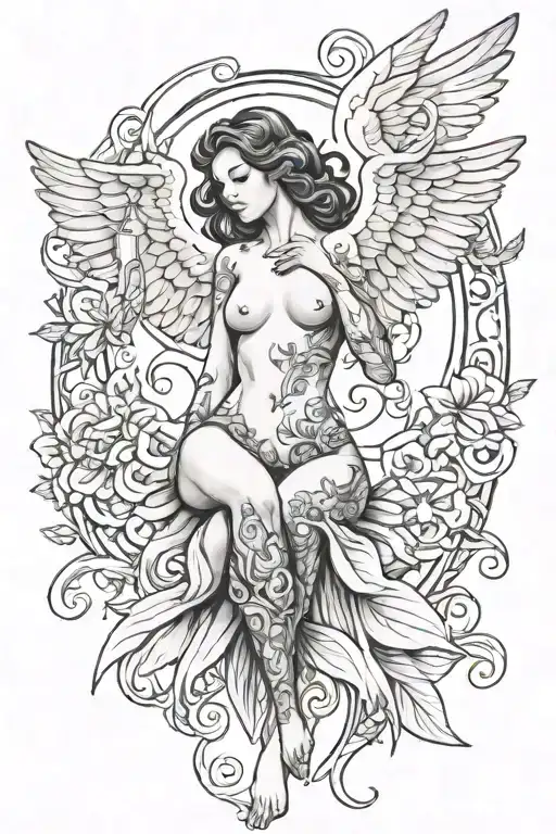 Sexy nude Angel tattoo design idea
