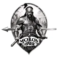 "Molon Labe" black and white, realistic Spartin warrior in battle tattoo design idea