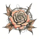 rose and barbed wire wrapped tattoo design idea