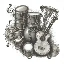 Fuse elements of Cuban and Argentine percussion instruments, such as the cajón and bombo legüero, in a harmonious tattoo composition tattoo design idea