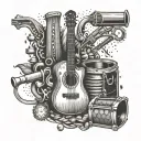 Fuse elements of Cuban and Argentine percussion instruments, such as the cajón and bombo legüero, in a harmonious tattoo composition tattoo design idea