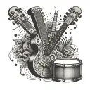 Fuse elements of Cuban and Argentine percussion instruments, such as the cajón and bombo legüero, in a harmonious tattoo composition tattoo design idea