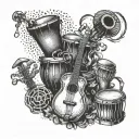 Fuse elements of Cuban and Argentine percussion instruments, such as the cajón and bombo legüero, in a harmonious tattoo composition tattoo design idea