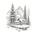 Mountain Scene pine trees tattoo design idea