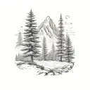 Mountain Scene pine trees tattoo design idea