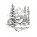 Mountain Scene pine trees tattoo design idea