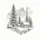 Mountain Scene pine trees tattoo design idea