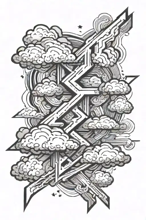 zeus lightning bolt and clouds floating tattoo design idea