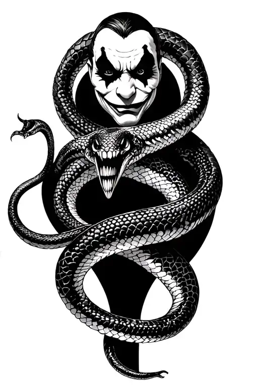 arkham joker snakes black and white tattoo design idea