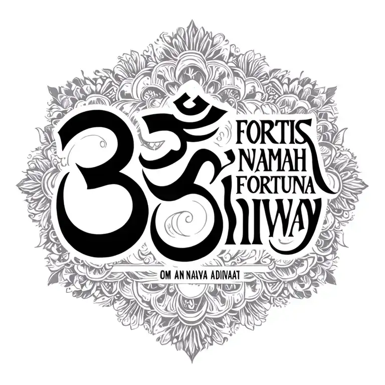 Create a tattoo with the words "Om Namah shivaya" in the style of the john wick tattoo of "Fortis Fortuna Adiuvat" tattoo design idea