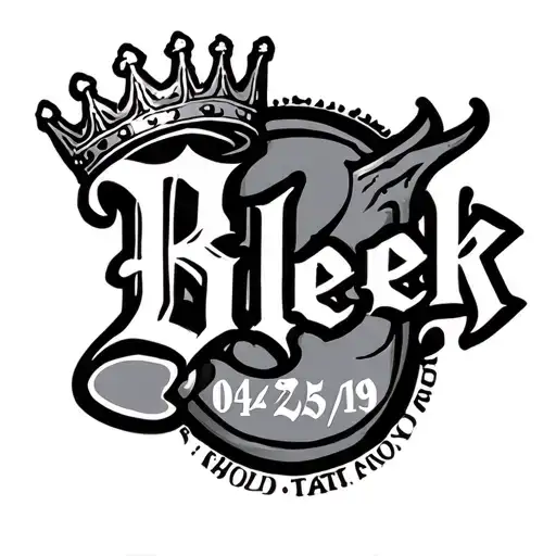 outer arm tattoo featuring Bleek in letters with an crown on top of the B and a death date 04/25/09 tattoo design idea