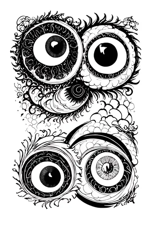 Japanese-style Black works circles, scary eyes 3-6 pieces, makima tattoo design idea