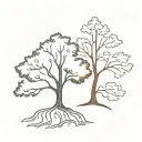 half of a lebanese cedar tree next to half of a candian maple tree to form a tree but we can diferenciate both trees to  tattoo design idea