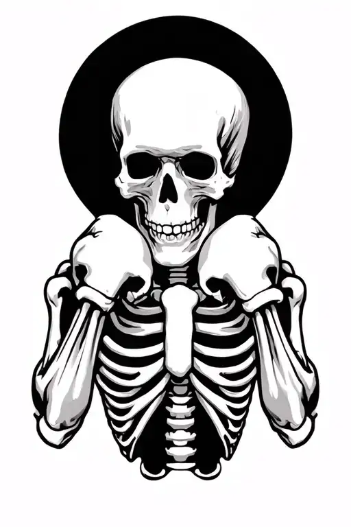 skeleton, in a boxing stance, detailed bones, with black shadows in the background  tattoo design idea