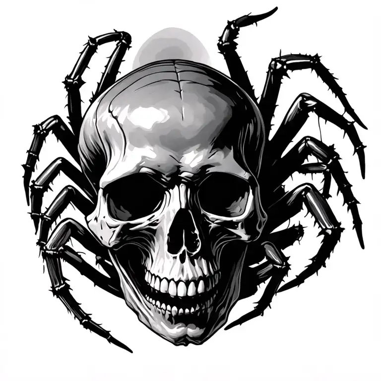 skull and spiders crawling tattoo design idea