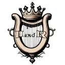 "H and r" "H and r" "H and r" harp with crown hanging tattoo design idea