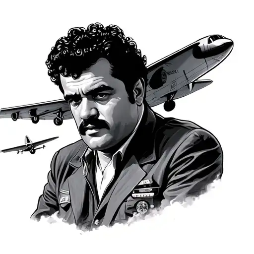 Pablo Escobar with plane flying in the sky tattoo design idea