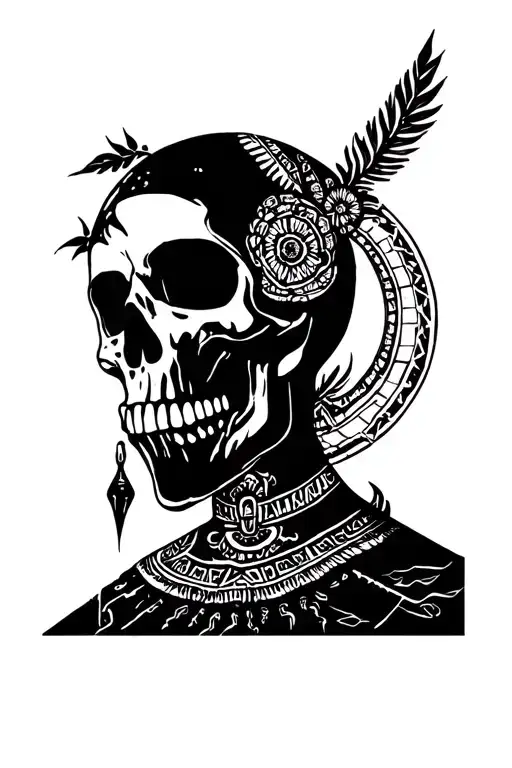 micro realism tattoo, "momento mori" have something for representing schizophrenia, have somehting for mayan heritage   tattoo design idea