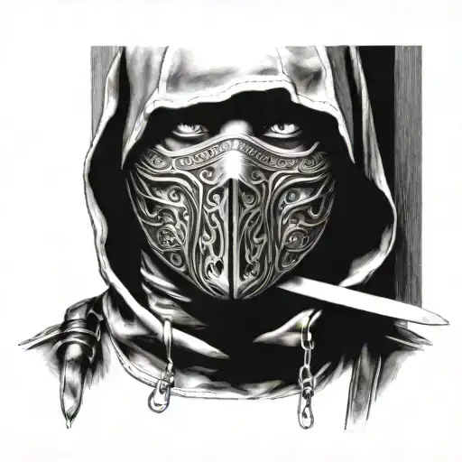 face balaclava hood knife tattoo design idea