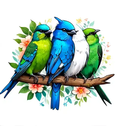 word believe with four birds, blue bird and one green bird toghether, then one white bird and green bird thogherther, to tattoo design idea