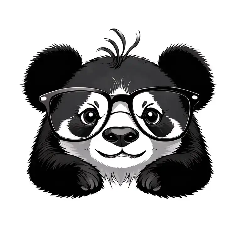 panda wearing glasses face mole sitting tattoo design idea