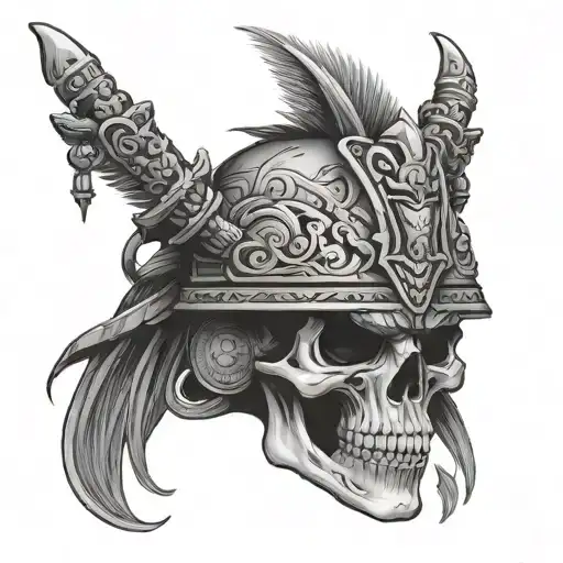 mayan samurai skeleton skull tattoo design idea