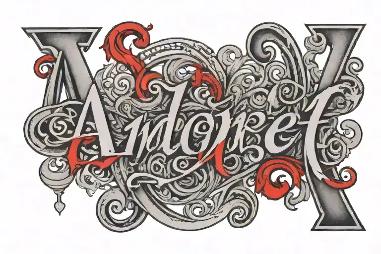 The word "andre" with red ink  tattoo design idea