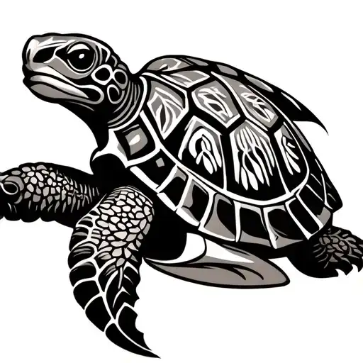 long tribal hawaiian tattoo with turtle tattoo design idea