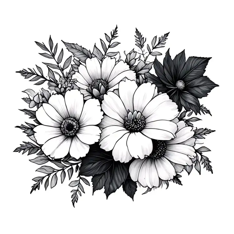 fall wild flowers and halloween tattoo design idea